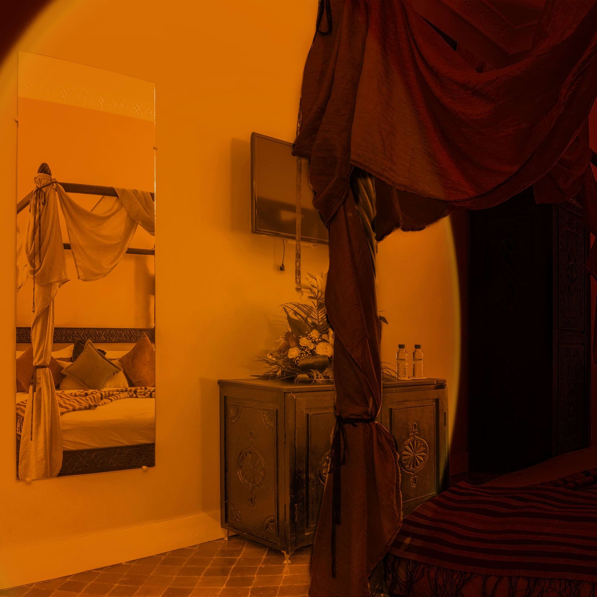 sunset red light in the room